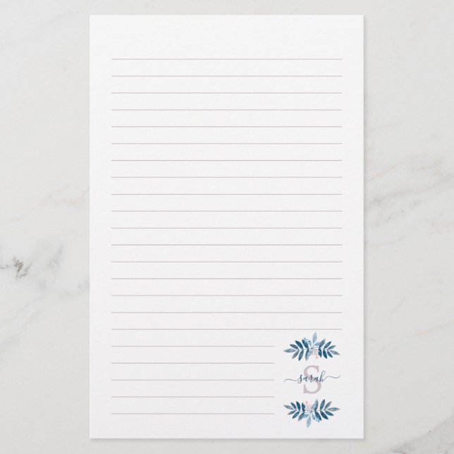Lilac Watercolor Blommigt Monogram Brevpapper (Framsida)