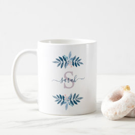 Lilac Watercolor Blommigt Monogram Kaffemugg