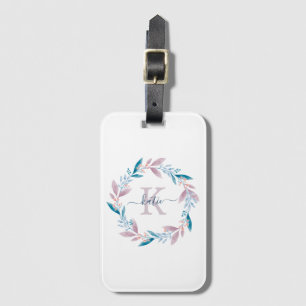 Lilac Watercolor Blommigt Wandeand Monogram Bagagebricka