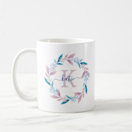 Lilac Watercolor Blommigt Wandeand Monogram Kaffemugg