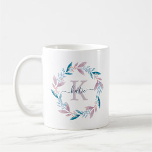 Lilac Watercolor Blommigt Wandeand Monogram Kaffemugg