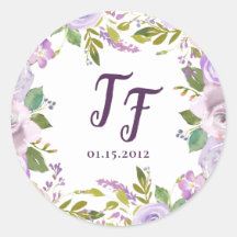 Lilac Watercolor Blommigt Wedding Stickers