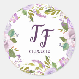 Lilac Watercolor Blommigt Wedding Stickers Runt Klistermärke