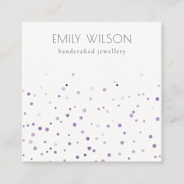 Lilac Watercolor Confetti Stud Earring Visning Fyrkantigt Visitkort (Framsida)