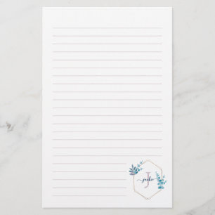 Lilac Watercolor Eucalyptus Framed Monogram Brevpapper