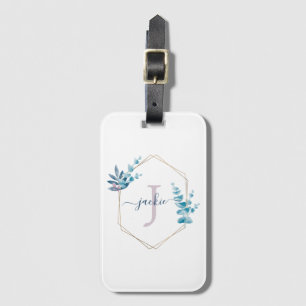 Lilac Watercolor Eucalyptus Ram Monogram Bagagebricka