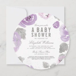 Lilac Watercolor Ro Baby Shower Round Inbjudan