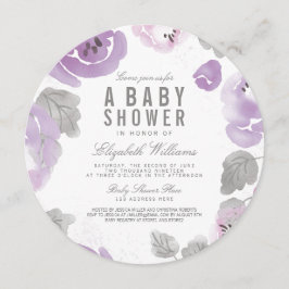 Lilac Watercolor Ro Baby Shower Round Inbjudan