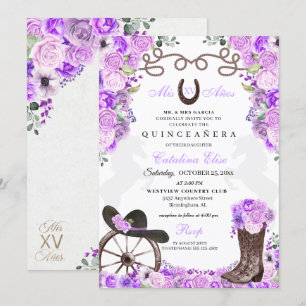 Lilac Western Charra Ranchero Quinceanera Inbjudningar