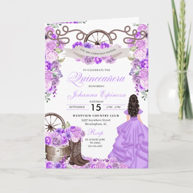 Lilac Western Charro Bi-Fold Quinceanera Inbjudan (Framsida)