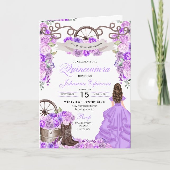 Lilac Western Charro Bi-Fold Quinceanera Inbjudan (Framsida)