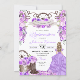 Lilac Western Cowgirl Boots Ranchero Quinceanera Inbjudningar