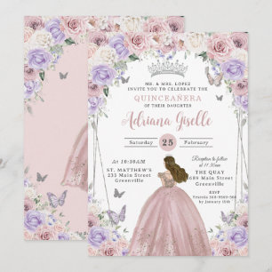 Lilac White Blommigt Dress Quinceañera XV 16 Inbjudningar