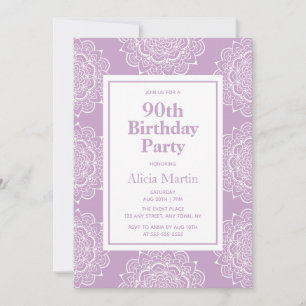 Lilac & White Mandala Flower 70:e födelsedagen Inbjudningar