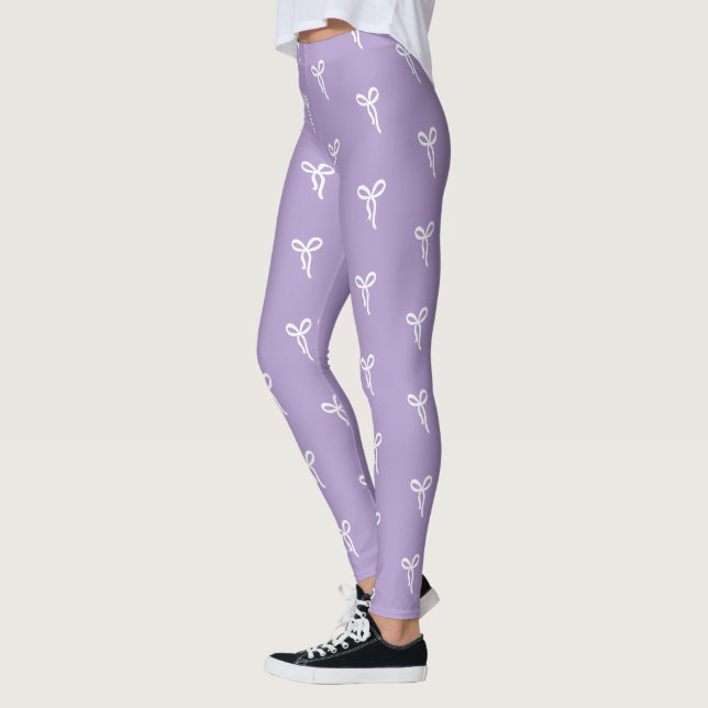 Lilac White Playful Bows Mönster Leggings (Vänster)