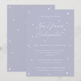 Lilac+White Script Scattered Stars New Year' Party Inbjudningar