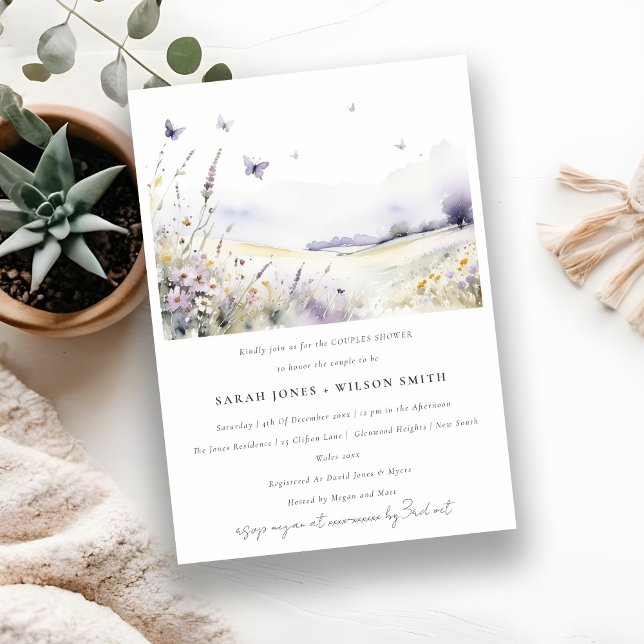 Lilac WildblomButterfly Fält Par Shower Inbjudningar (Skapare uppladdad)