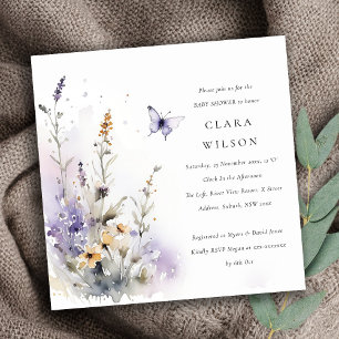Lilac WildblomButterfly Garden Baby Shower Inbjudningar