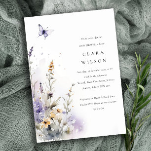 Lilac WildblomButterfly Garden Baby Shower Inbjudningar
