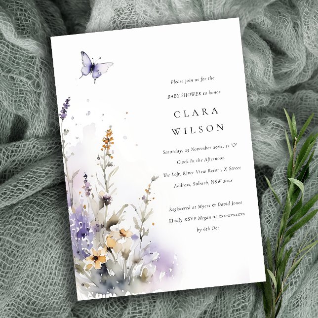 Lilac WildblomButterfly Garden Baby Shower Inbjudningar (Skapare uppladdad)