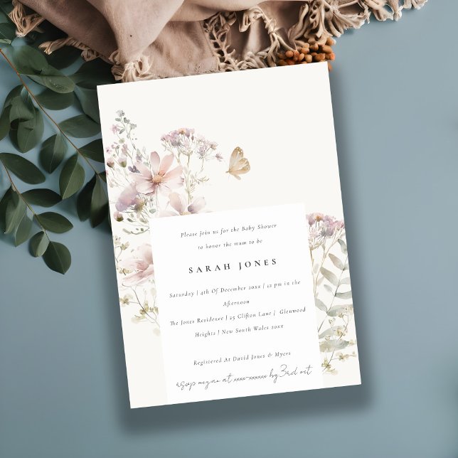 Lilac Wildblomfern Botanical Baby Shower Inbjudningar (Skapare uppladdad)