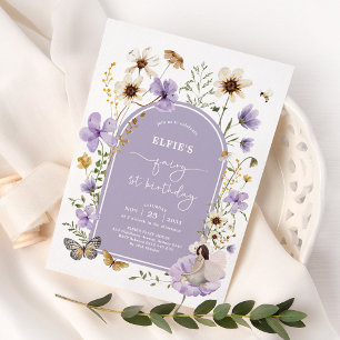Lilac WildblommFairy First Birthday Garden Party Inbjudningar