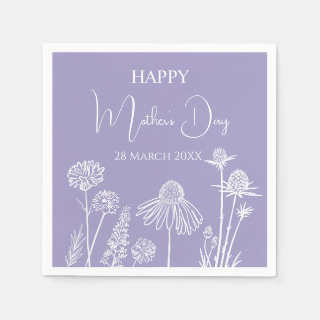 Lilac Wildblommor Sketched Lycklig Mor's Day Pappersservett (Framsidan)
