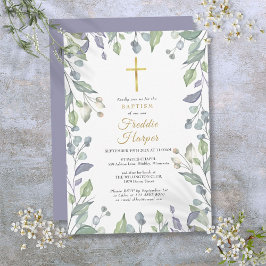 Lilac WildblommWatercolor Baptism Christening Inbjudningar