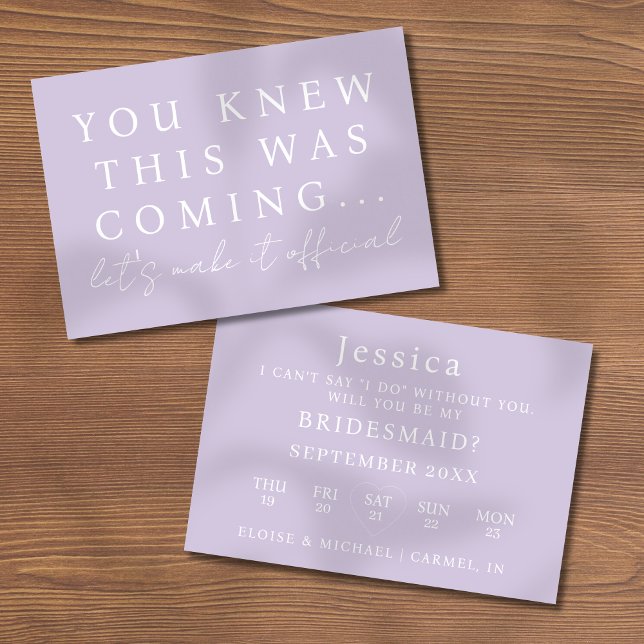 Lilac Will You Be My Bridesmaid Proposal Card Inbjudningar (Pop the question to your bridal party with this Will You Be My Bridesmaid Proposal Card! )