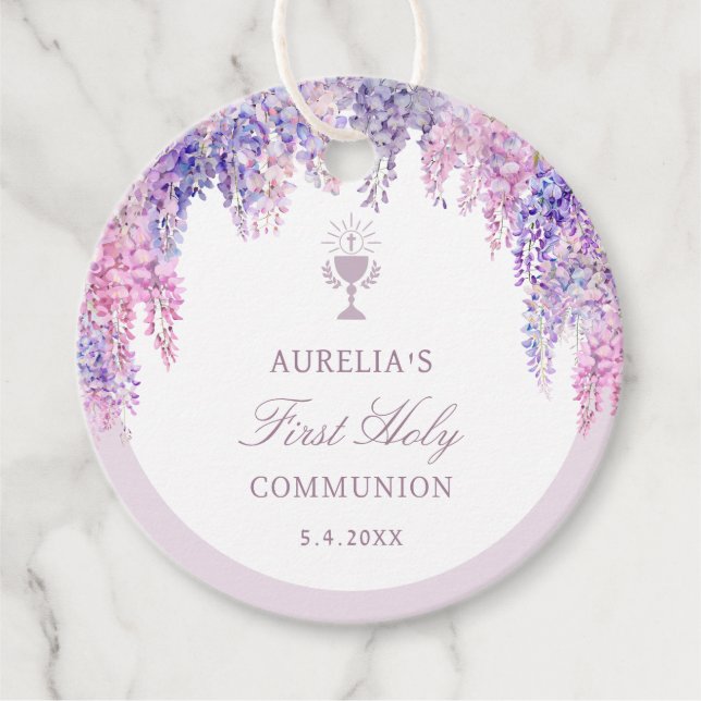 Lilac Wisteria Arch First Communion Gåvor Etiketter (Framsida)