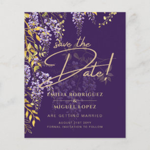 Lilac Wisteria Lila Bröllop spara datum Flygblad