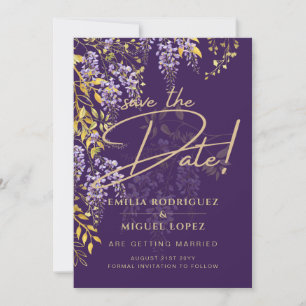 Lilac Wisteria Lila Bröllop spara datum Inbjudningar