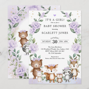 Lilac Woodland Animals Blommigt Utandningsskugga Inbjudningar