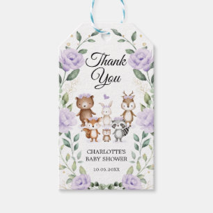 Lilac Woodland Animals Flower WAN Flicka Presentetikett