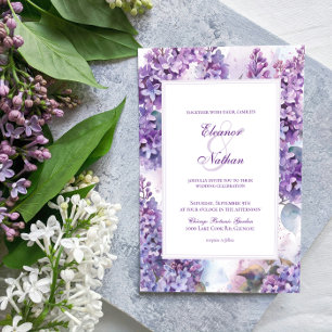 Lilacs Blommigt Ram Vår, sommartid Bröllop Inbjudningar