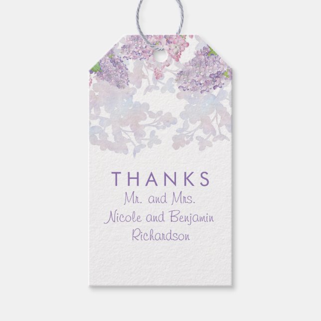 Lilacs - Blommigt Watercolor Elegant bröllop Presentetikett (Framsidan)
