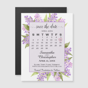Lilacs & Calendar Lavender Bröllop spara datum Magnetisk Inbjudningskort