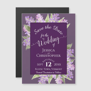 Lilacs & Calligraphy Lila Bröllop spara datum Magnetisk Inbjudningskort