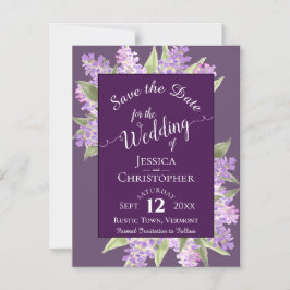 Lilacs & Calligraphy Lila Bröllop spara datum Magnetisk Inbjudningskort