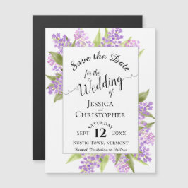 Lilacs & Calligraphy White Bröllop spara datum Magnetisk Inbjudningskort