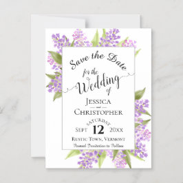 Lilacs & Calligraphy White Bröllop spara datum Magnetisk Inbjudningskort