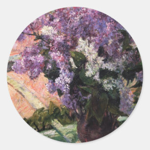 Lilacs i ett fönster   Mary Cassatt Runt Klistermärke