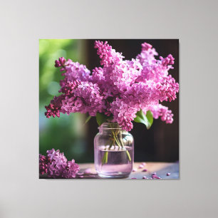 Lilacs i Glass Vas med djupet av Fält Canvastryck