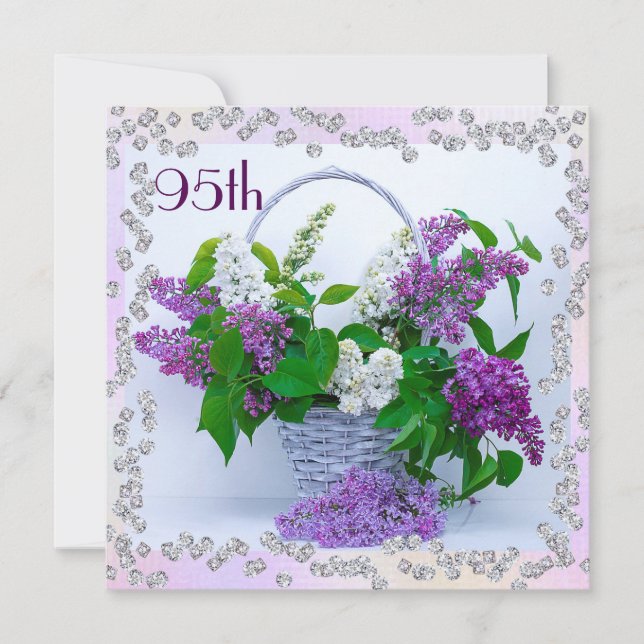 Lilacs och diamanter 95:e födelsedagen inbjudningar (Framsida)