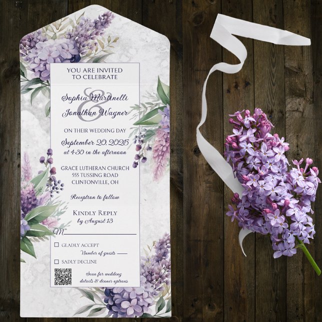 Lilacs och Heather på marmorvit med QR-kod (Skapare uppladdad)