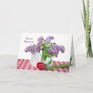 Lilacs- och tulpanfödelsedag kort