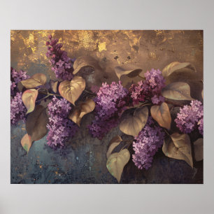 Lilacs på Guld Oljemålning i bakgrunden Poster