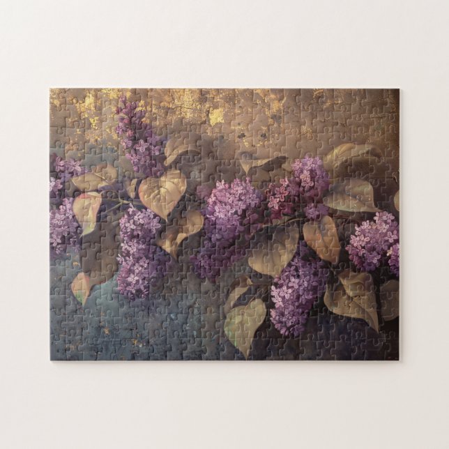 Lilacs på Guld Oljemålning i bakgrunden Pussel (Horisontell)