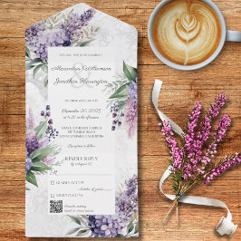Lilacs på marmorvit med QR-kod