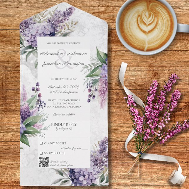 Lilacs på marmorvit med QR-kod (Skapare uppladdad)